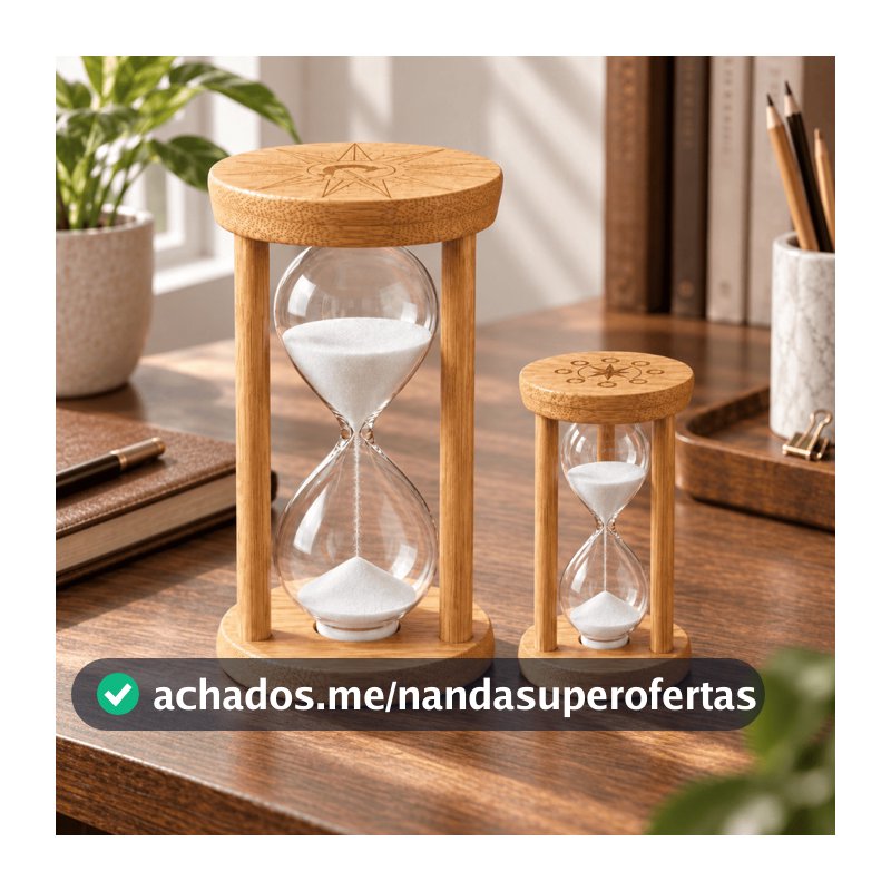 Kit 2 Ampulhetas de Bambu 5 e 30 Minutos Areia Branca Decorativas para Mesa Escritório e Sala
