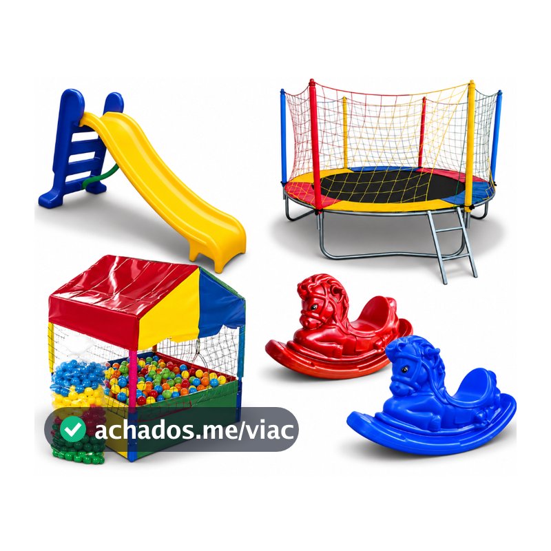 Kit Cama Elástica 2,30m + Piscina Quadrada 1,00m + 500 Bolinhas + Escorregador Médio + 2 Gangorras P
