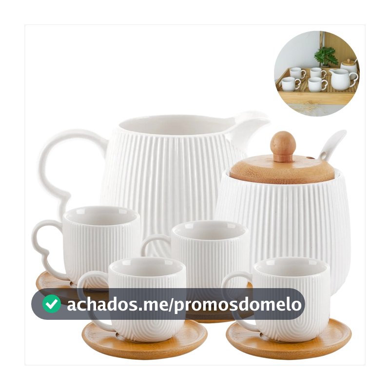 Cantinho do Café Oasis Conjunto de Ceramica e Bambu Hauskraft Com Xicaras Para Café da Tarde Chá Capuccino