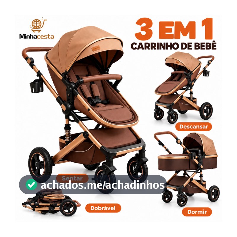 Carrinho De Bebê 3 em 1 com Amortecedor Dobrável Ajustável Reversível Passeio P7