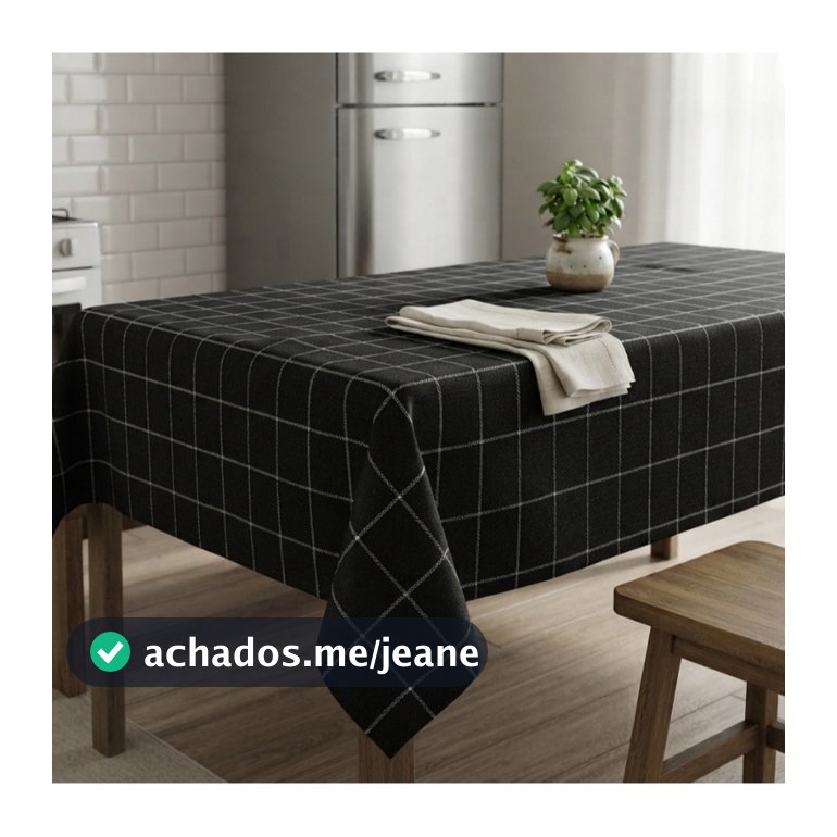 Toalha de Mesa Quadriculada Grid Preto/Off White 100% Algodão