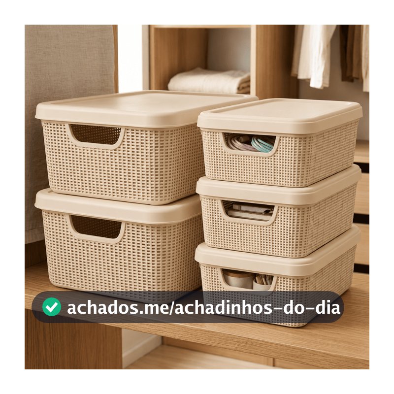 Kit 5 Caixas Organizadoras com Tampa 5L 1,8L Em Plástico Multiuso Para Casa Jaguar