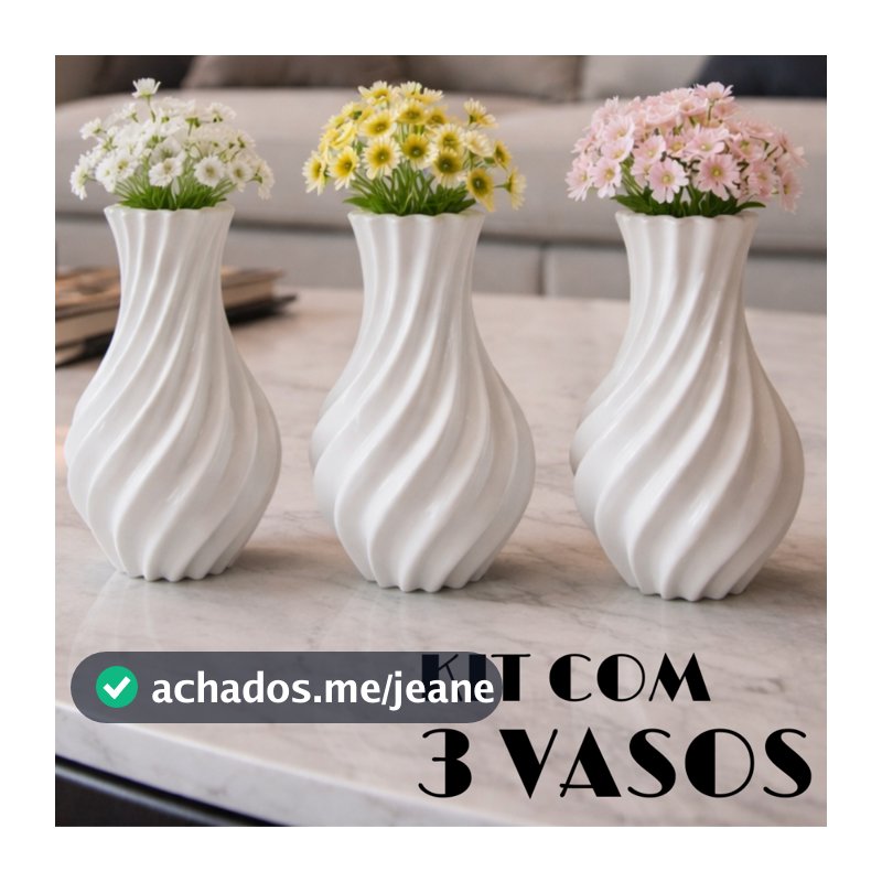 Kit 3 Vasos Decorativos Espiral 3D Moderno para Sala Mesa Decoração Flores e Plantas
