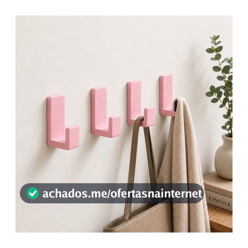 Kit Ganchos Adesivos De Parede com Fita Dupla Face 3M Suporte Multiuso Cabide Toalha Roupas Autocolante Sem Furo Rosa