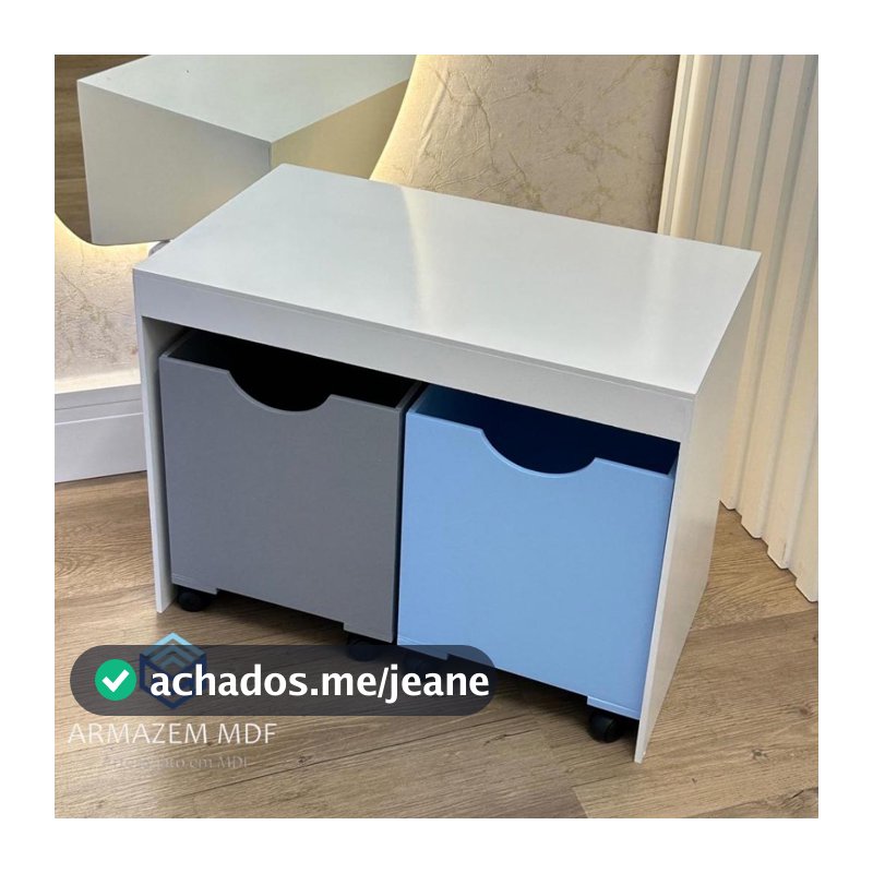Organizador de Brinquedos Bancada Infantil 2 Gavetas Com Rodinhas em MDF