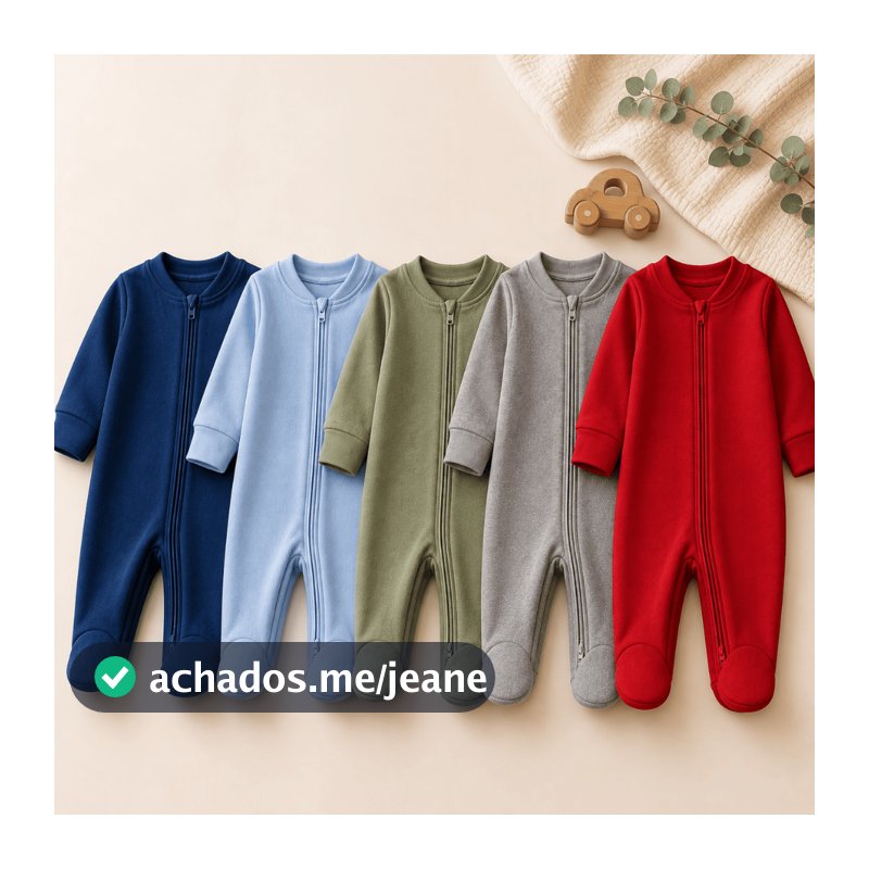 Kit 5 Macacão Bebê Roupa Menino Ziper Algodão Vira Pé Inverno Enxoval Macio Inverno Verão
