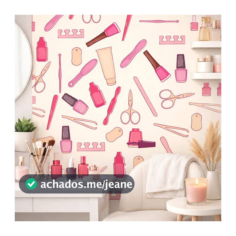 Papel de Parede Adesivo Esmalteria Manicure Nail Art Rosa Vinil Autocolante Lavável para Salão de Beleza Moderno Clean