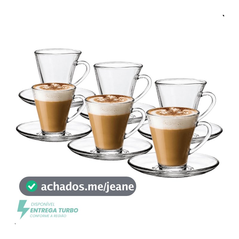 Jogo De 6 Xícaras E 6 Pires Em Vidro 12 peças 175ml Para Chá Café Mesa Posta