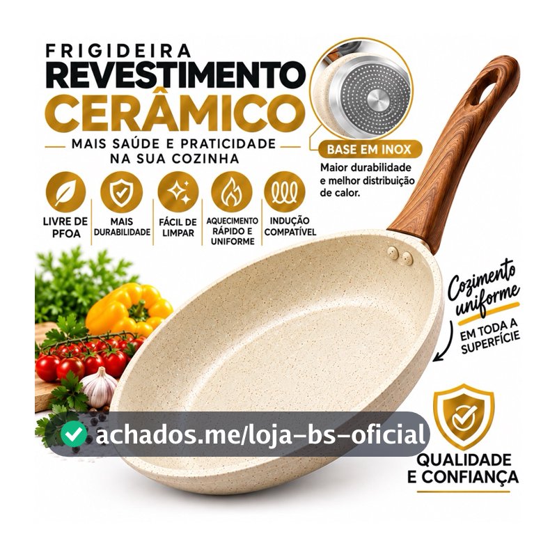 Frigideira Antiaderente Não Usa Óleo Cerâmica Vanilla Cream Fundo Triplo Premium Indução