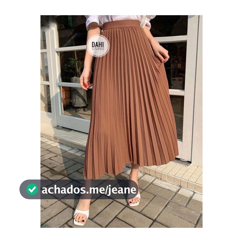 Saia feminina midi plissada lisa longuete cintura alta moda evangélica modesta elegante e casual