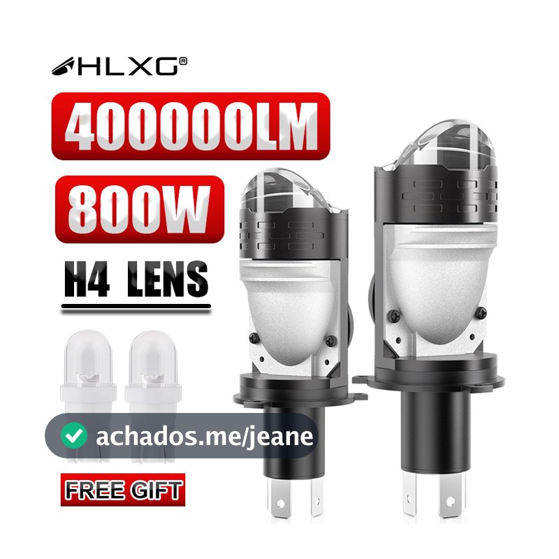 HLXG 800W H4 Projetor LED Mini Lente Auto H4 Kit De Lâmpada De Farol Conversão High Beam Low 6000K Turbo Fan Car Moto
