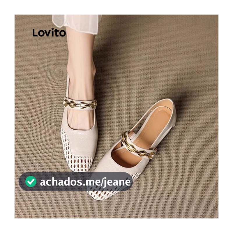 Lovito Sapatilhas De Balé Elegantes Com Correntes Estilo Coreano Para Mulheres Ideais Para O Escritório LR24EX030