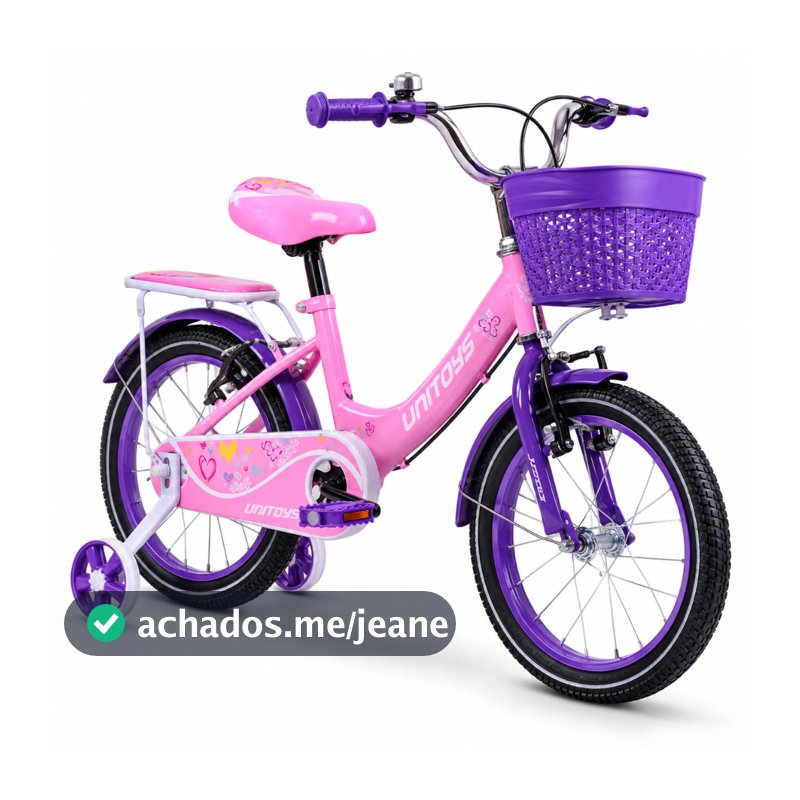 Bicicleta infantil Menina Aro 16 Love Rosa Tiffany Cesto e Rodinhas UniToys
