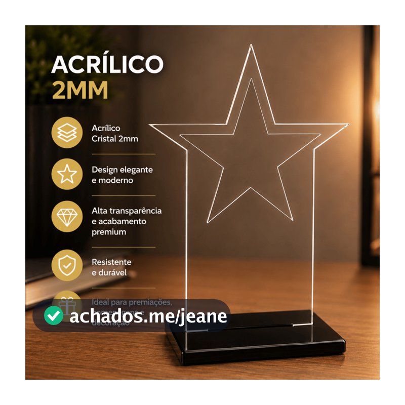 Kit 10 ou 25 Troféu Estrela Vazado Acrílico Cristal 2mm Base Inclusa Premiação Festa Escola