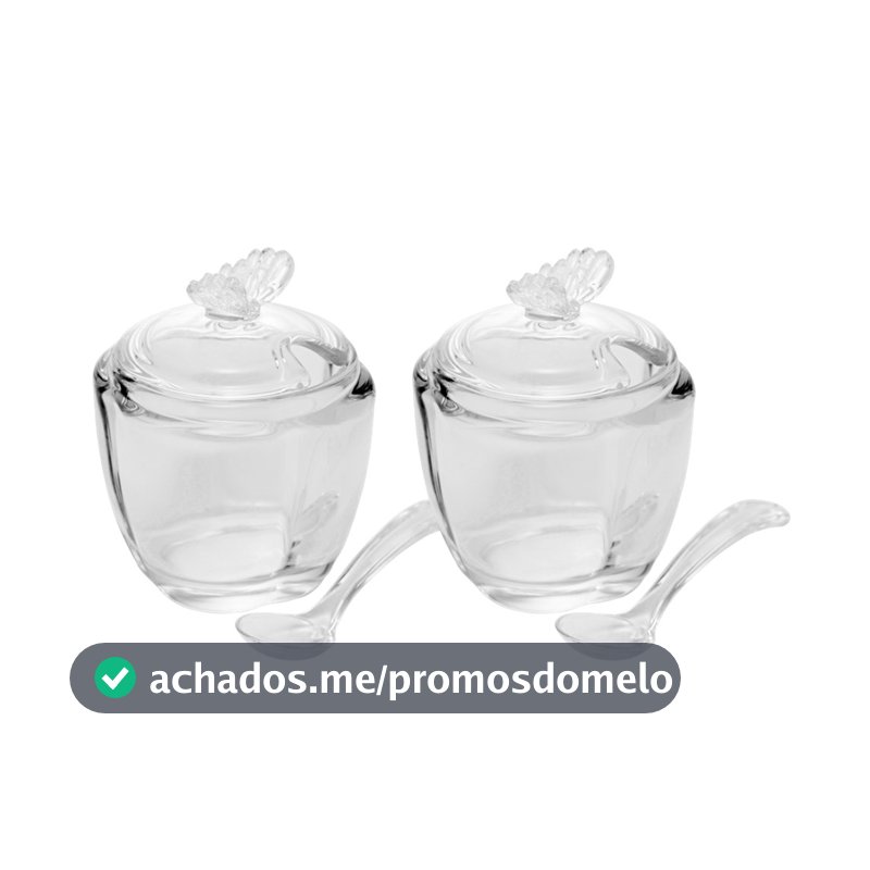 Kit 2 Açucareiro de Vidro com Colher Butterfly Borboleta 180ml Wolff