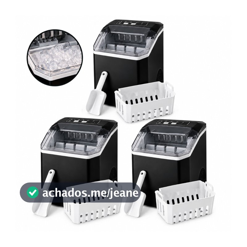 Kit 3 Máquinas de Gelo 12kg Gelo Rápido Premium 110V Turbo Ice Cubos Bar Drinks Bebidas Festas Buffet