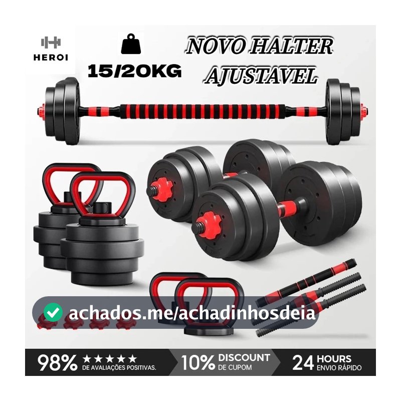 HEROI Kit Academia em Casa 15kg/20kg Halteres Ajustáveis,Inclui Barra Longa e Presilhas de Segurança