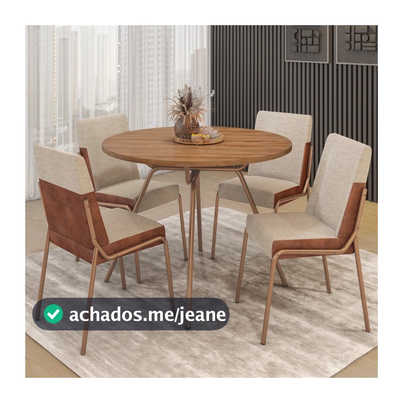 Conjunto Sala de Jantar 4 Cadeiras Verona Carraro Freijó Areia Rosê