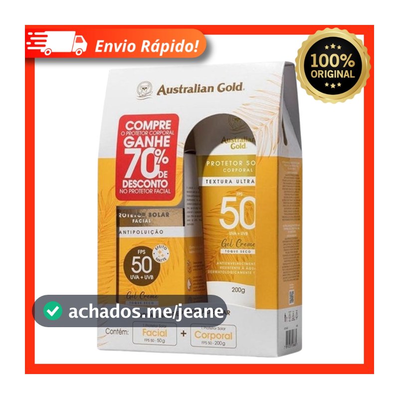 Kit Protetor Solar Corporal Australian Gold FPS50 200g + Protetor Solar Facial FPS50 50g V09.2026