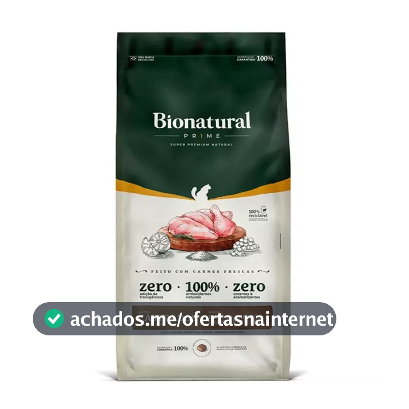 RAÇÃO BIONATURAL PRIME GATOS ADULTOS CASTRADOS FRANGO 7.5KG