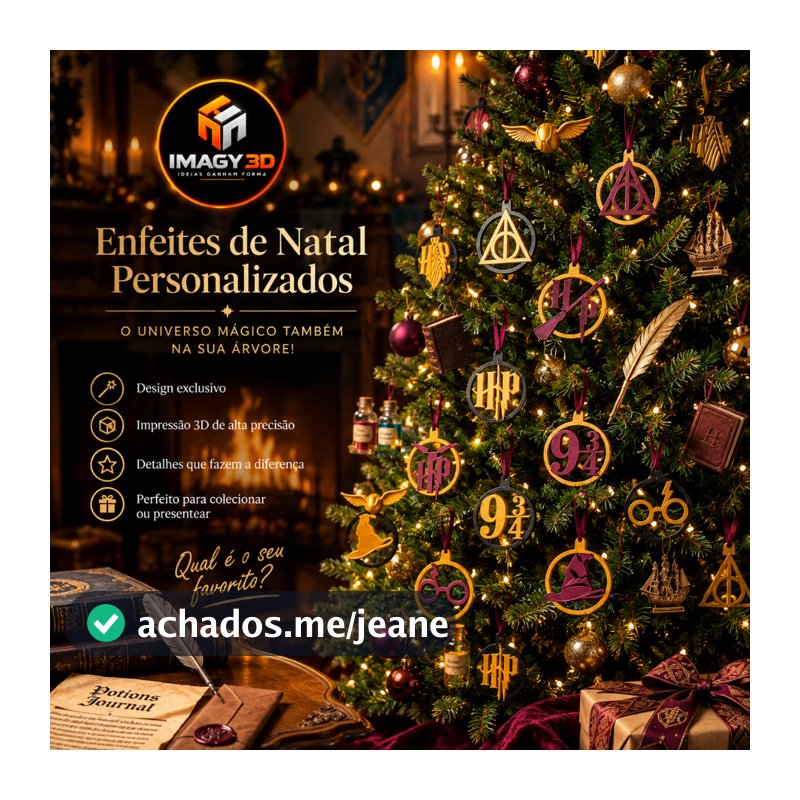 Kit Enfeites Temáticos Harry Potter para Árvore de Natal – Decoração Mágica 3D – 9 Modelos