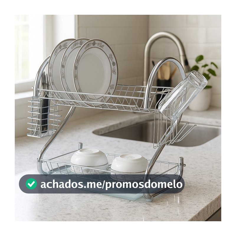 Escorredor de Louças Aço Cromado Cozinha 2 Andares Pratos Copos BrinqLar