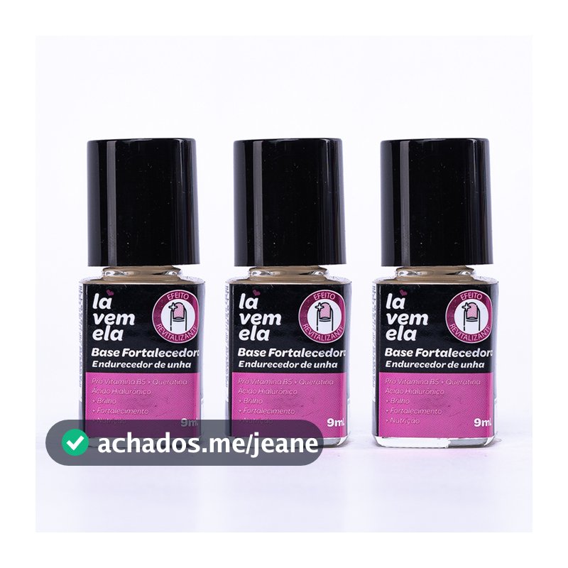 Kit Com 03 Frascos de Base Fortalecedora para Unhas Lá Vem Ela.