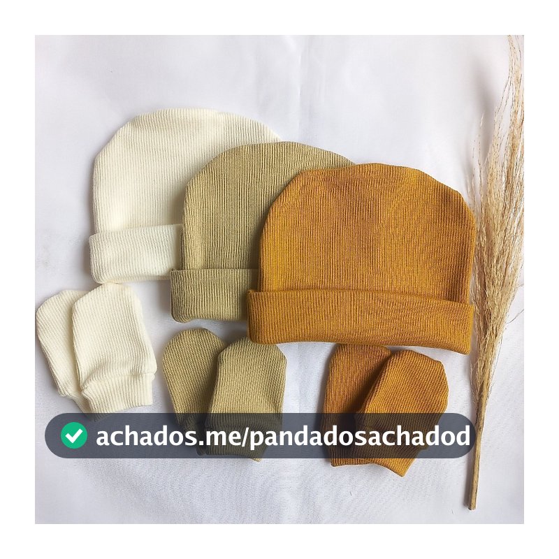 Touca de bebê RN, kit com 3 toucas e 3 pares de luvas, maternidade enxoval baby, Algodão Premium