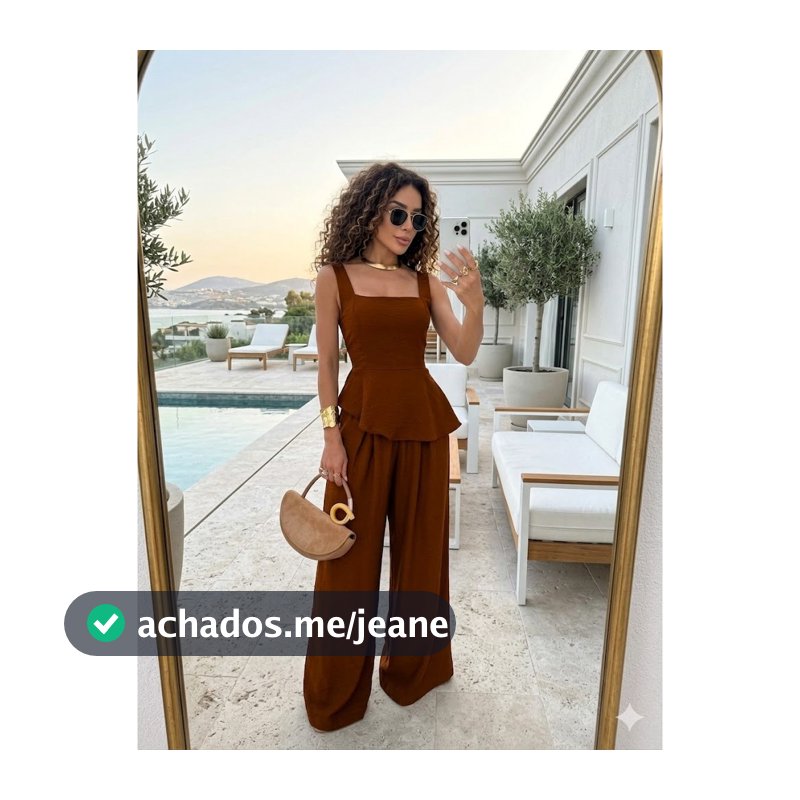 Conjunto Feminino Calça Pantalona Regata Assimétrica Alça Larga COD:051/241-Liso