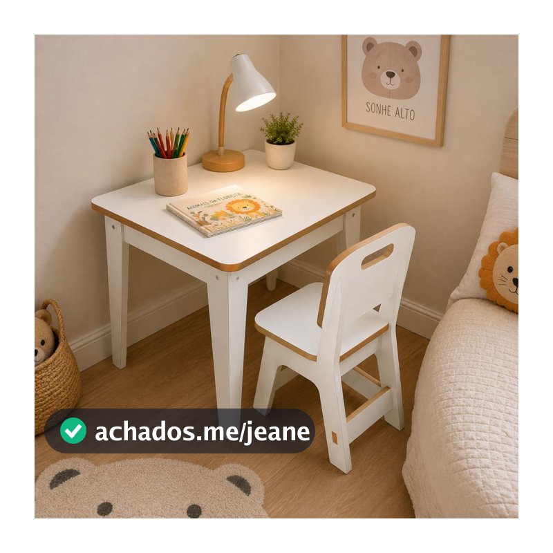 Mesa Infantil 1 Cadeira MDF Resistente Branco Laminado