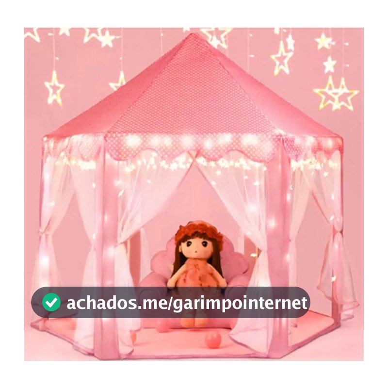 Tenda Castelo Infantil Barraca Acampamento Brinquedo Cabana Rosa Princesas Luz Led Formato Estrela
