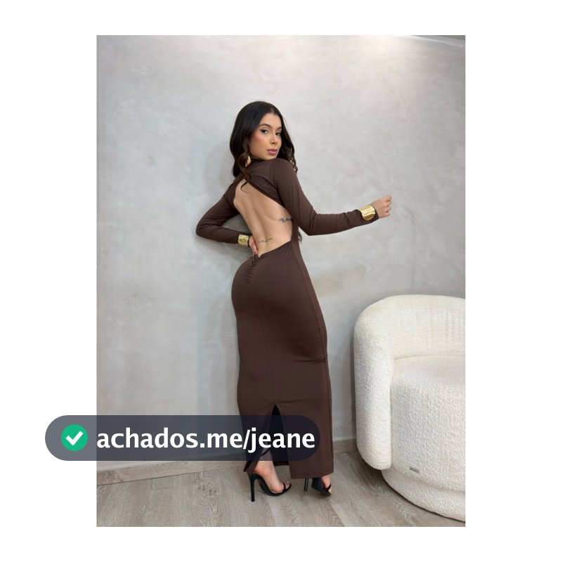 Vestido Longo Manga Longa Costa Nua Com fenda nas costas