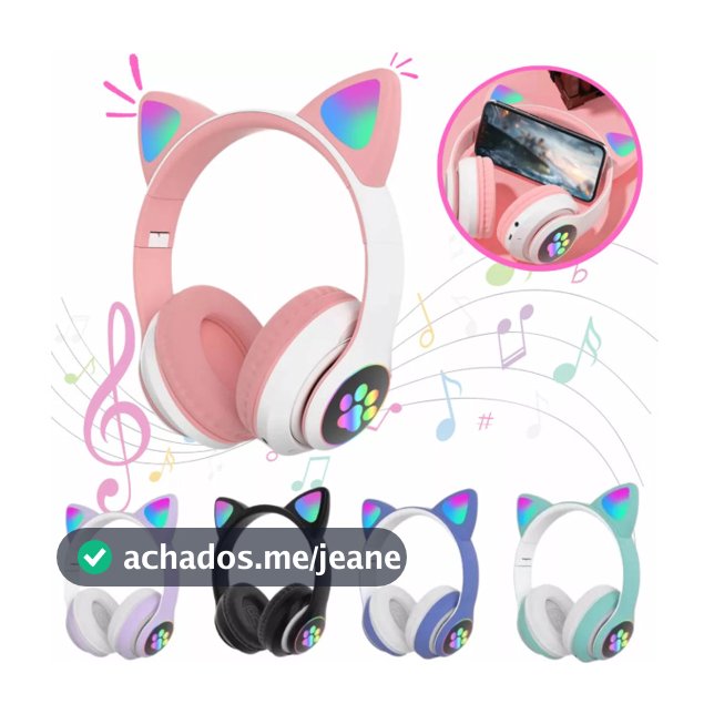 Fone De Ouvido Bluetooth Orelha Gatinho Infantil Led Sem Fio