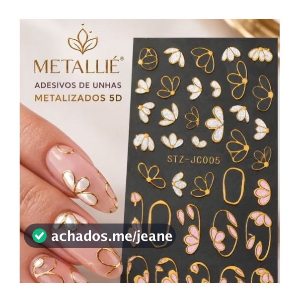 Metallié Adesivos de Unhas 5D Metalizados STZ-JC005 Pétalas Orgânicas em Contorno Dourado Nail Art