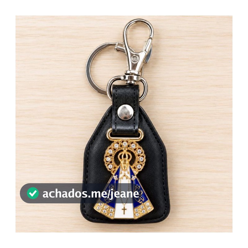 Chaveiro de Couro Religioso com Pingente de Metal São Bento São Jorge Nossa Senhora