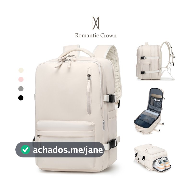 ROMANTIC CROWN Mochila Viagem Feminina Masculina Multifuncional Reforçada Impermeável Expansível, Notebook Antifurto USB