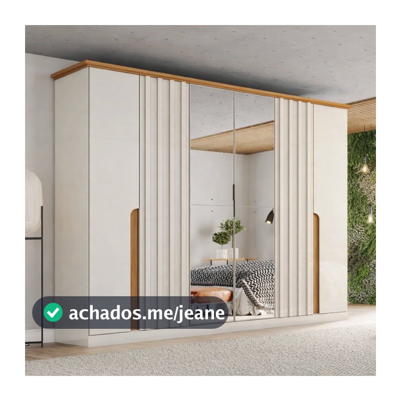 Guarda Roupa Casal com Espelho 6 Portas 6 Gavetas Napoli Bege/Off White/Nature Off White/Nature