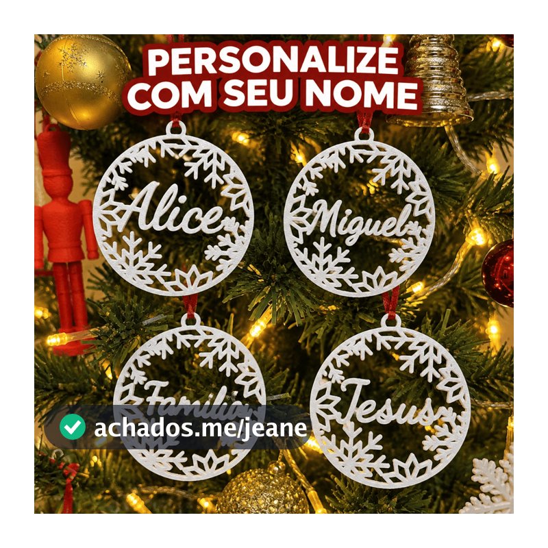 Bola de Natal Enfeite Personalizado para Árvore de Natal com Nome | Decoração Natalina