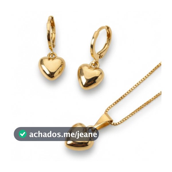 Conjunto feminino Colar e Brincos Coração em banho ouro 18K