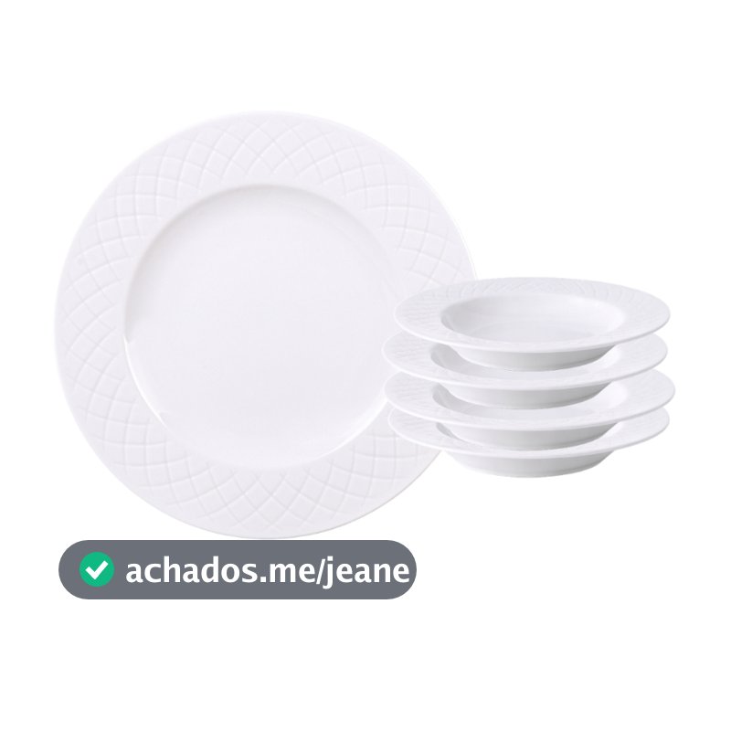 Jogo de Pratos Tramontina Porcelana Ingrid Branco com Relevo 12 e 18 Peças