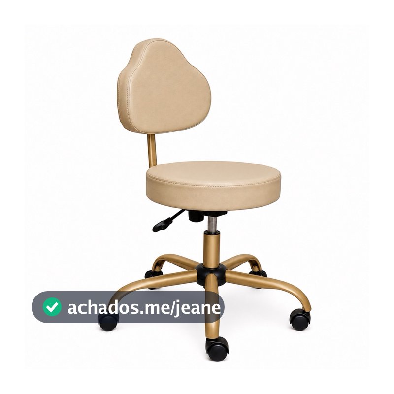 Cadeira Mocho Plus para Manicures Clinicas Odontologica Couro Sintético- Base Giratória Dourada