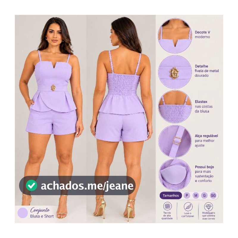 Conjunto Marrant Sensorial Blusa decote V Short siper na Frente Elegante