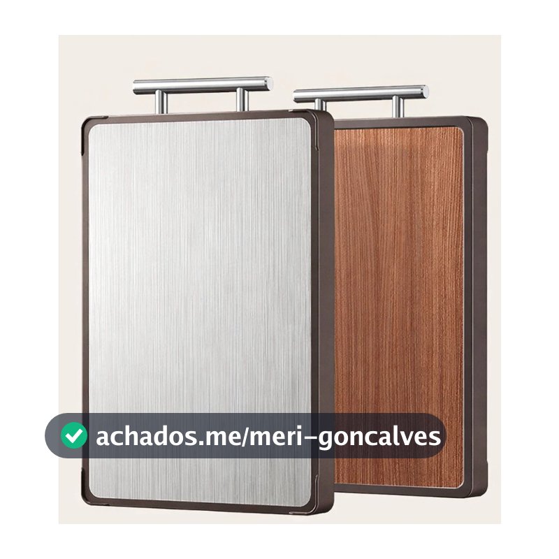 Tábua de corte Carne Legumes e Vegetais Dupla Face Aço Inox e Madeira Premium Resistente Com Alça
