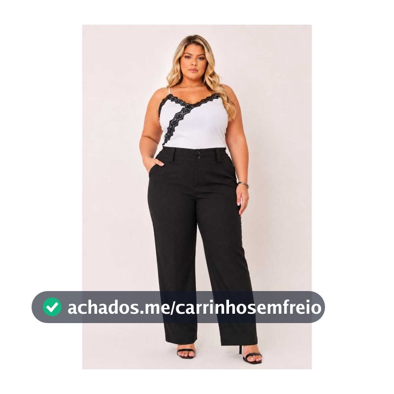 Calça Feminina Plus Size Alfaiataria Bolso Passante E Botão