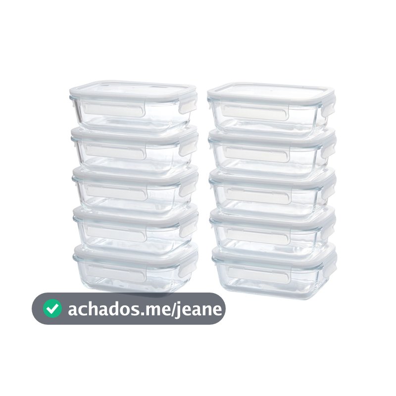 POTE HERMÉTICO HAUSHOP KIT 10 POTES DE VIDRO REFORÇADO FORTE MARMITA ORGANIZADOR
