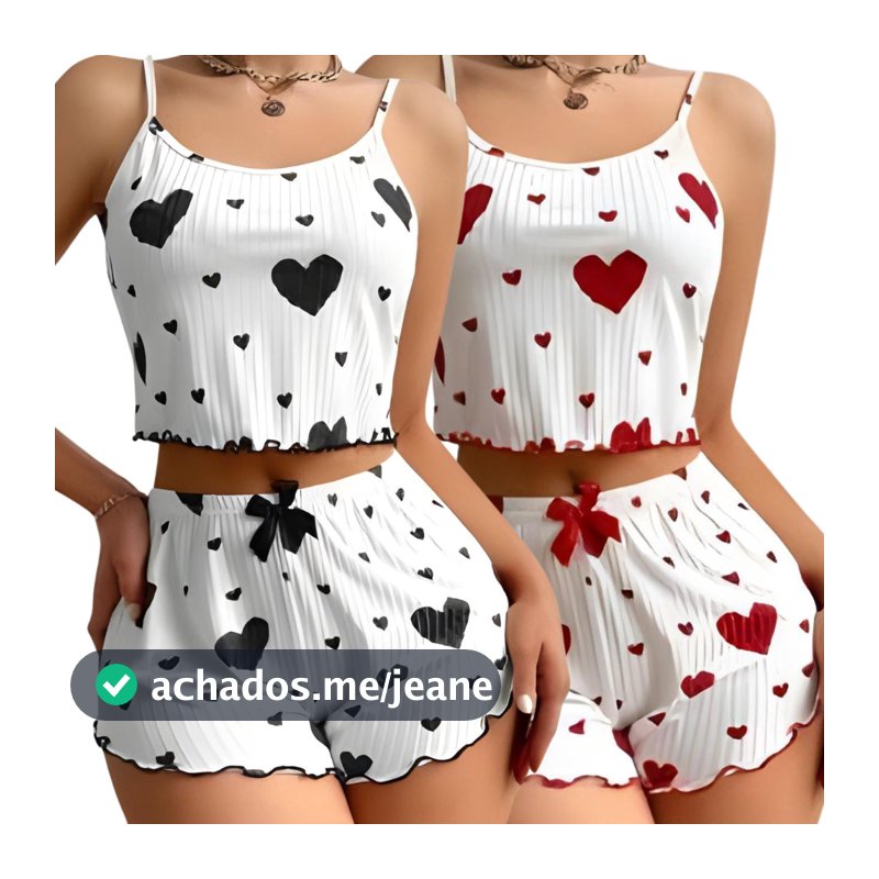 Kit c/2 Conjunto Baby Doll Blogueirinha Sexy Coração, Conjunto Completo Baby Doll