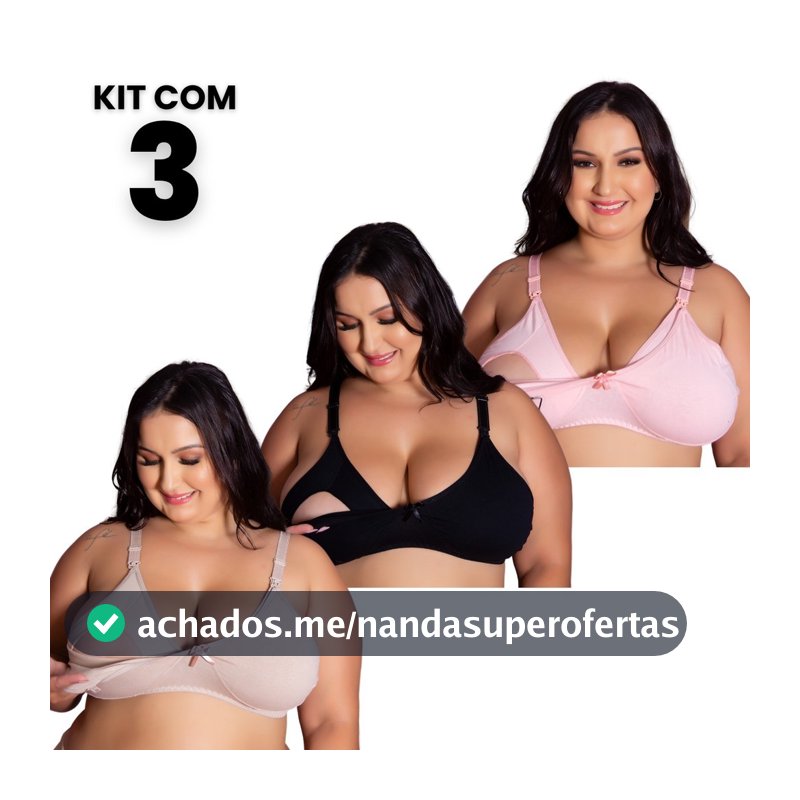 Kit 3 Sutiãs Amamentação Cotton Plus Size Ajustáveis Fácil Confortável Grande