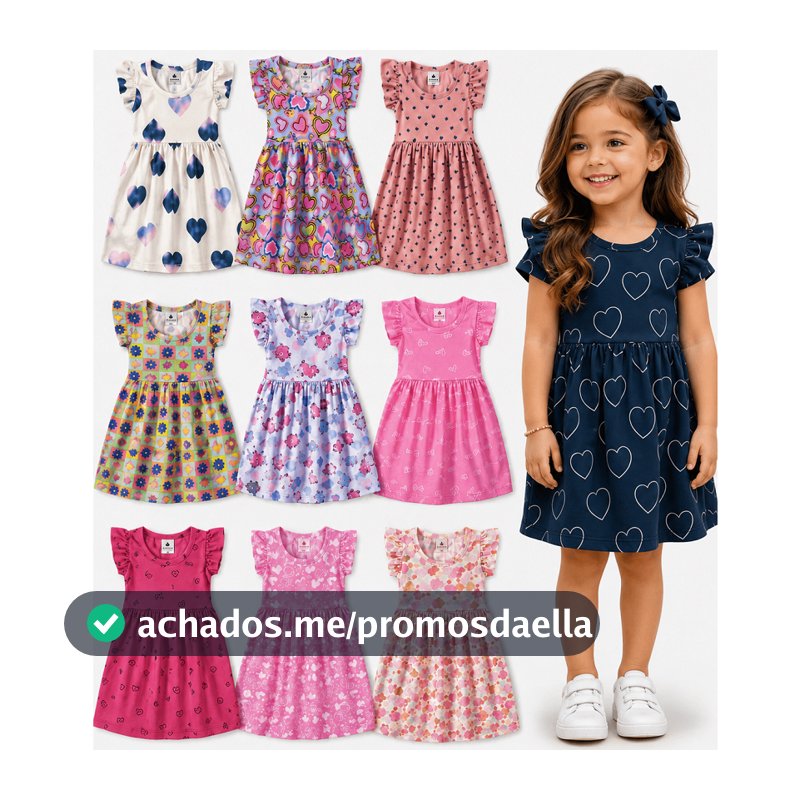 Kit Vestido Infantil Menina com até 6 Peças – Tamanhos 1 a 10 Anos - Vestido Infantil com e sem Manguinha (Sortido)