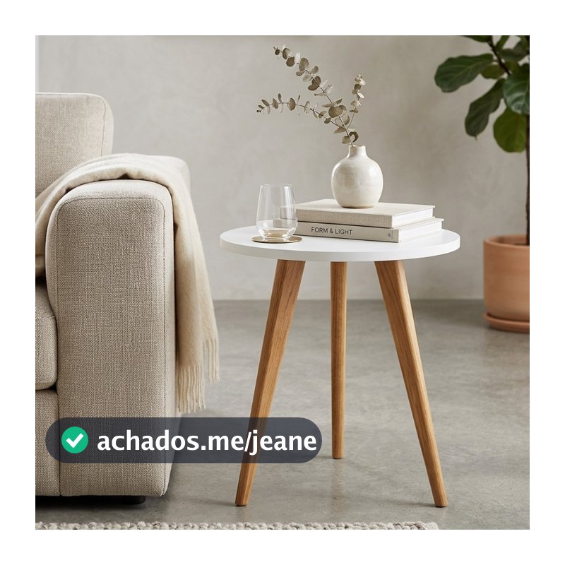Mesa Lateral Redonda Decorativa MDF 30cm para Sala Quarto Pé Palito