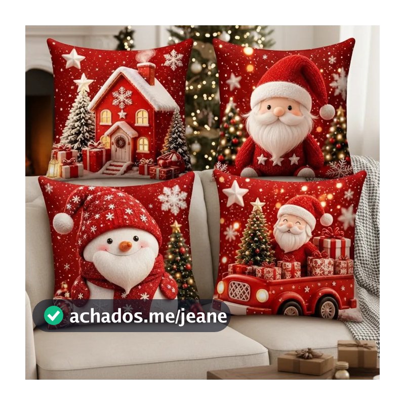 Kit Decorativo com 04 Capas de Almofadas Natalinas